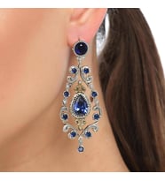 925 Ayar Gümüş ve Bronz Karışımı Mavi Safir Taşlı Otantik Küpe
