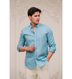 Regular Fit Düğmeli Yaka %100 Linen Ham Keten Yazlık Gömlek