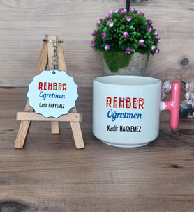 Rehber Öğretmeni Hediye Seti Kupa Bardak T Kulplu ve Anahtarlık Öğretmenler Günü Hediyesi (Model 4)