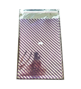 Omeyva Mor Çizgi Desenli Metalize Hediye Paketi Torba Poşet - 20x35 Cm. - 100 Adetlik 1 Paket