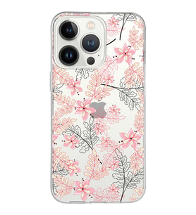 Apple iPhone 13 ProMax Uyumlu Kapak Floral Kırmızı Tasarımlı Şeffaf Silikon Kılıf