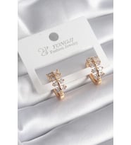 Pirinç Gold Renk Zirkon Taşlı Kadın Küpe - TJ-BKP8356