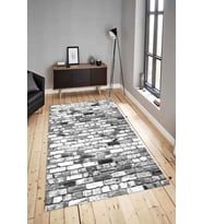 Dijital Baskılı Yıkanabilir Kaymaz Modern Renkli Salon Halısı Mutfak Halısı Yolluk ND-HY-951 (Gri)