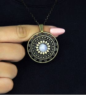 Doğal Taş Aytaşı Doğal Taşlı Yuvarlak Model Antik Kadın Kolye euk46ay (Beyaz)