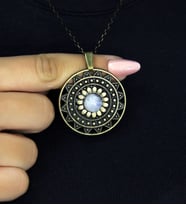 Doğal Taş Aytaşı Doğal Taşlı Yuvarlak Model Antik Kadın Kolye euk46ay (Beyaz)