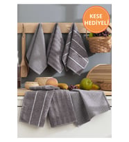 Lexroo Gri Sophia 6'lı 30x50 Cm Seti Mutfak Havlusu