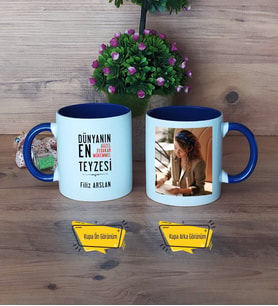 Teyzeye Hediye Kupa Bardak Lacivert Fotoğraflı Doğum Günü Anneler Günü Hediyesi