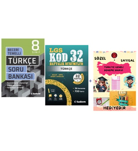 TUDEM YAYINLARI LGS TÜRKÇE BECERİ TEMELLİ SORU BANKASI - LGS TÜRKÇE KOD 32 HAFTALIK DENEMELER - HEDİ