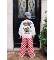 New York Ketchup Sırt Baskılı Sweatshirt Kırmızı Beyaz Damalı Kareli Eşofman Altı Erkek Çocuk Alt Üst Takım 3İP