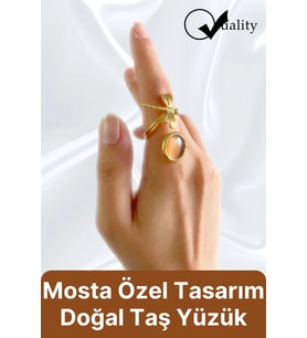 Özel Üretim Altın Pirinç Kaplama Vintage Görünümlü Şık Tasarımlı Ayarlanabilir Doğal Taş Kadın Yüzük