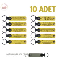 Sarı & Gri, Beden Eğitimi Öğretmeninden Hediye, 10’lu Set, Üzerine İsim Yazılabilen Deri Anahtarlık