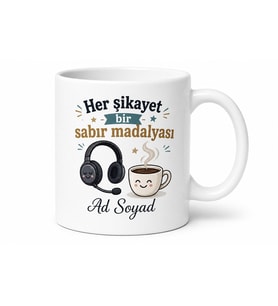 Müşteri Şikayeti Dinlerken Sabır Çeken Temsilci Kahve Kupası Hediye Bardak