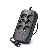 FTR11 3xUSB 6xSOKET Termal Akım Korumalı 2 Metre Uzatma Kablolu Anahtarlı Çoklu Priz
