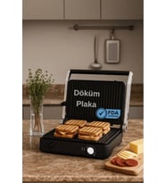 Primo Tost Makinesi  2000W Güç  Yapışmaz Plaka  Yağ Hazneli Termostatlı Tost Makinası