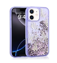 Apple iPhone 11 Uyumlu Kılıf Sıvılı Simli Kelebek Baskılı Şeffaf Arka Yüzey Zore Glis Silikon Kapak (Mor)