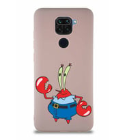Xiaomi Redmi Note 9 Soft Premier Kapak Bay Yengeç Tasarımlı Silikon Kılıf - Pudra (Şeffaf)