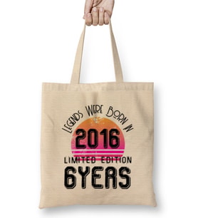 2016 Birthday Gift - Made, Born in 2016 Gift -  6 Year Old Birthday  Gift Vintage Style Bez Çanta Uzun Saplı