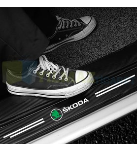 Skoda Logo Karbon Kapı Eşiği Koruma Araba Etiket Oto Sticker Yapıştırma 4 Parça