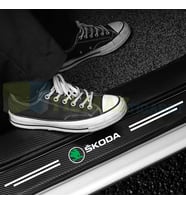 Skoda Logo Karbon Kapı Eşiği Koruma Araba Etiket Oto Sticker Yapıştırma 4 Parça