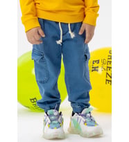 Breeze Girls & Boys Erkek Çocuk Kot Pantolon Beli Paçası Lastikli Kargo Cepli 1-4 Yaş, Mavi