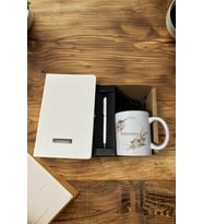 Kişiye Özel Defter & Kişiye Özel Touch Pen Kalem & Kişiye Özel Baskılı Kupa (Beyaz)