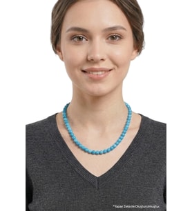 1.Kalite Mavi Apatit Doğal Taş Kolye 6Mm Küre Kesim 520-2