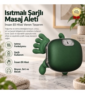 Isıtmalı Şarjlı Boyun ve Omuz Masaj Aleti İnsan Eli Hissi Veren Yoğurmalı Masaj Cihazı Yeşil