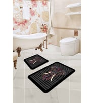 Füme Fil Desenli Banyo Halısı Klozet 2'li Paspas Seti BS339