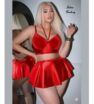 Intive Fantasy Parlak Kumaşlı Kırmızı Büyük Beden Büstiyer Etek Takım