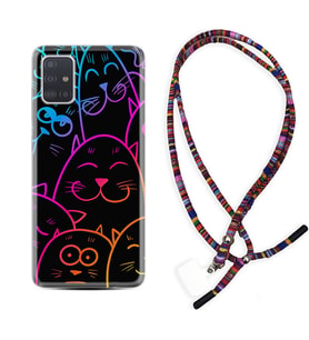 Samsung a71 A72 A73 A7 A9 2018 C7 C9 Kılıf Boyun Asklı Rasta Silikon Neon Cats 1790