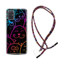 Samsung a71 A72 A73 A7 A9 2018 C7 C9 Kılıf Boyun Asklı Rasta Silikon Neon Cats 1790