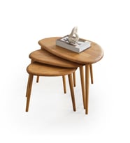 Fawdecor Masif Doğal Ahşap Zigon Sehpa 3'lü Set, Modern Masif Yan Sehpa (Açık Meşe)