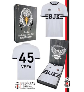 Beşiktaş Orijinal Lisanslı Nostalji Beyaz Bjk Kişiye Özel Çocuk Forma Hediyelik Ahşap Kutu