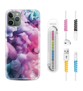 Apple iPhone 11 12 13 14 Pro Max Kılıf Kablo Koruma Spiral Silikon Pink Cloud 1305