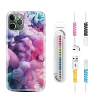 Apple iPhone 11 12 13 14 Pro Max Kılıf Kablo Koruma Spiral Silikon Pink Cloud 1305