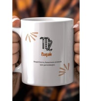 Başak Burcu Temalı 330ml Baskılı Beyaz Seramik Kupa Bardak