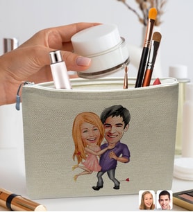 BK Gift Kişiye Özel Sevgililer Karikatürlü Keten Makyaj Çantası, Sevgiliye Hediye, Arkadaşa Hediye, Sevgililer Günü Hediyesi, Doğum Günü Hediyesi-5