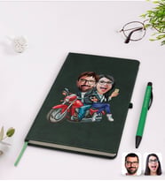 BK Gift Kişiye Özel Sevgililer Karikatürlü Yeşil Termo Deri Defter Kalem Seti Model 97