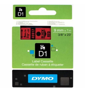 PUUN®Dymo D1 40917 S0720720 9 mm x 7 mt Muadil Kırmızı Etikete Siyah Yazı Şerit Etiket Kaseti (Çok Renkli)