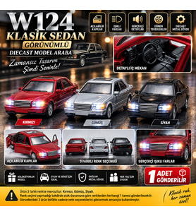 W124 Klasik Sedan Görünümlü Diecast Model Araba Işıklı Açılır Kapılı 1 Adet