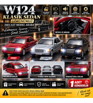 W124 Klasik Sedan Görünümlü Diecast Model Araba Işıklı Açılır Kapılı 1 Adet