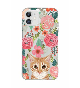 Iphone 11 Uyumlu Kedi ve Çiçek Desenli Şeffaf Telefon Kılıfı