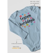 Teyzem Buradaydı Baskılı Bebek Zıbını – Çıtçıtlı Body  %100 Pamuk Uzun Kol (Bebek Mavisi)
