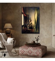 Tekli Dikey Kanvas Tablo Ünlü Eserler Johannes Vermeer Girl Reading