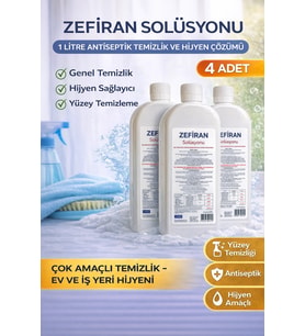 Zefiran Solüsyonu 1 Litre 4 Adet Set Antiseptik Hijyen ve Çok Amaçlı Temizlik Solüsyonu