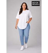 Büyük Beden Kadın Bisiklet Yaka Basic Oval Etek Detalylı 3xl-6xl Uzun Tunik SPR26BTSK502
