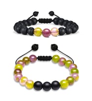 Sertifikalı Doğal Yeşil Yosun Akik Oniks Taşı Doğal Taş Bileklik Seti (Çok Renkli)