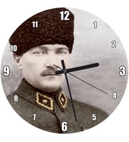 Cakatablo Kalpaklı Atatürk Portresi Renkli Görsel Duvar Saati