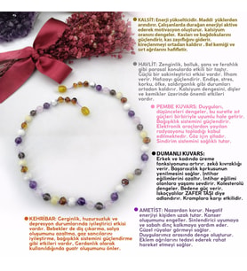 Kehribar-Ametist-Pembe kuvars-Havlit-Kalsit-Dumanlı kuvars-Doğal Taş Kolye M201