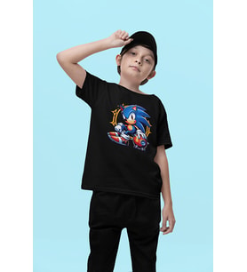 Unisex Tasarım Sonic Baskılı Oyun Çocuk Tişört (1-12 Yaş)